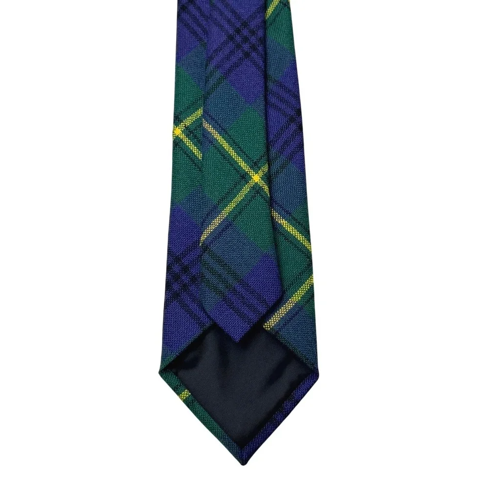Johnston Tartan Plaid Tie Necktie Men Green Blue 100% New‎ Wool Scotland Vintage